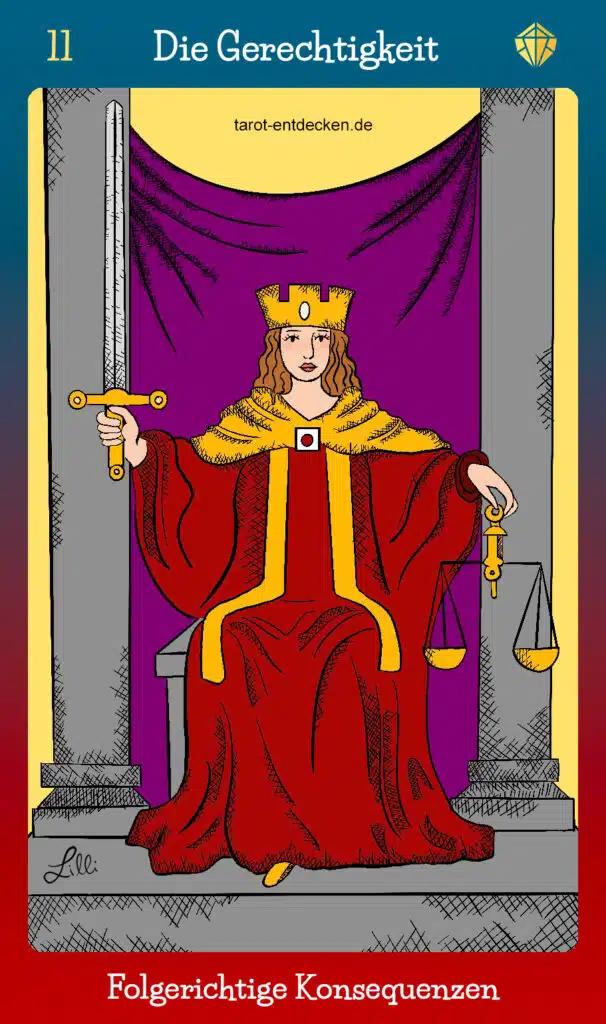 Tarotkarte "Die Gerechtigkeit" Nr. 11 im Tarot mit Bedeutung