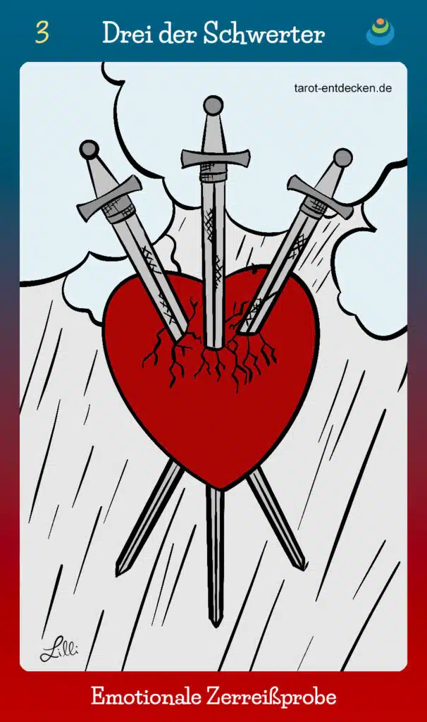 Tarotkarte "Drei der Schwerter" bzw. 3 der Schwerter