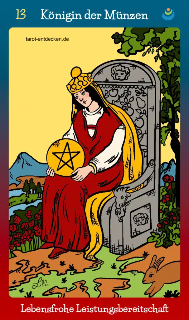 Tarotkarte "Königin der Münzen" im Tarot